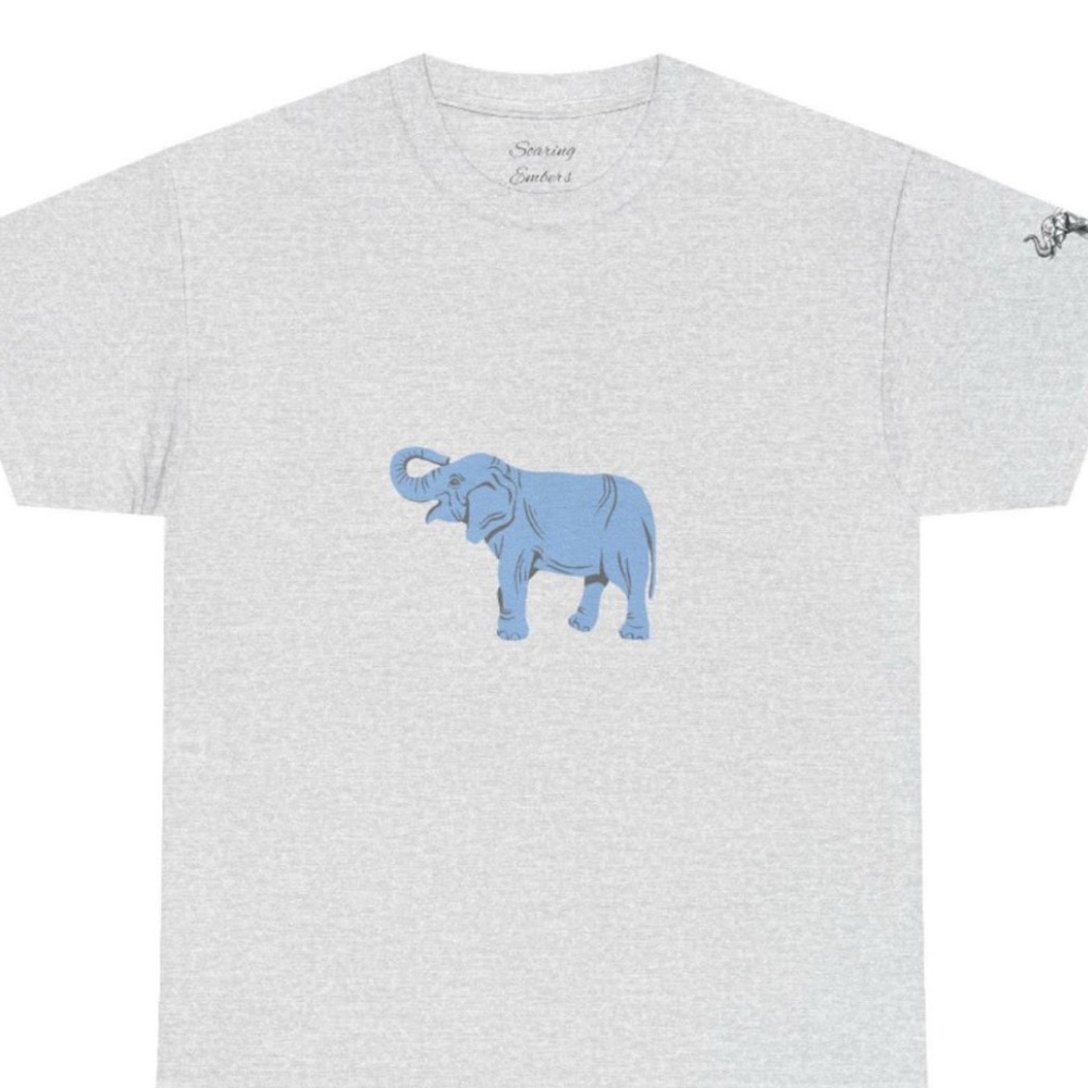 Gray Short Sleeve Tee with Blue Elephant Graphic